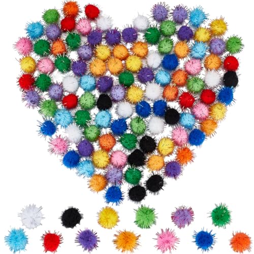 SUNNYCLUE Glitzer-Pompons, Lametta-Bommeln, bunt, 15 mm, weiche...