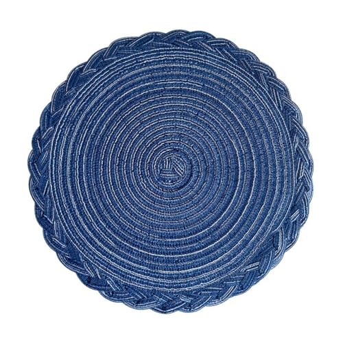 Manteles individuales redondos trenzados, manteles individuales de algodón tejido, resistentes al calor, para mesa de comedor de cocina (38 cm, azul)