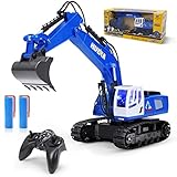 LANSAND Remote Control Excavator Construction Toy for Boys,11 Channel Full Functional, 1:18 Scale, 2.4Ghz, RC Excavator Toy Grave Digger with LED Light, Metal Shovel, 2 Batteries 60 Mins Play