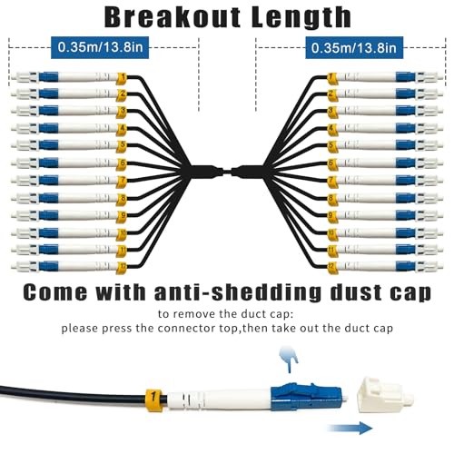 Image of 200 Meters 12 Core Industrial TPU LC to LC Outdoor Armored Fiber Optic Cable, 12 Strands OS2 Single Mode Fiber Patch Cable with LC Connectors, 9 /125um, OD-6mm, Direct Burial LC-LC