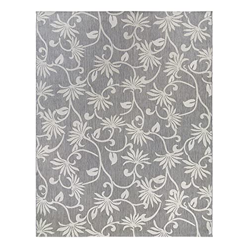 Gertmenian Indoor/Outdoor Kona Coast by Reyn Spooner Rug - 5x7 Standard, Stain & UV Resistant, Ideal for Deck, Patio, Poolside Rooms - Floral Vines, Gray Cream, 46678
