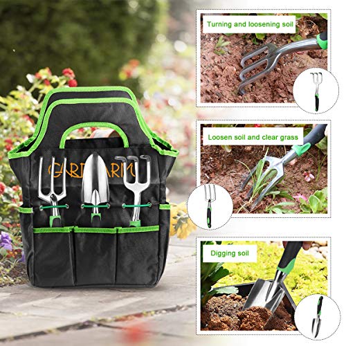 Garden Tool Set 12 Piece Heavy Duty Garden Tool Kit for Planting Aluminum Outdoor Garden Hand Tool with Garden Gloves Garden Tote Bag Weeder and Hand Trowel Gardening Tools Set Gift for Women Men