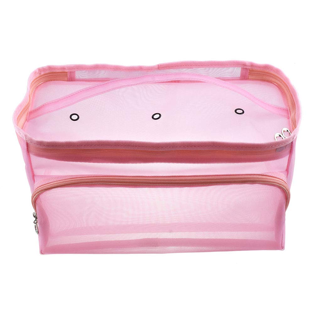 BFYDOAA Yarn Storage Case with 3 Thread Holes, Portable Knitting Crochet Mesh Bag Sewing Accessories Organizer for Household, Gift to Beginner Crafter(Pink)