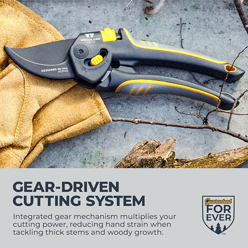 Woodland Tools Co. Super Duty Bypass Pruning Shears – 3/4" Cut Capacity, Gear-Driven Cutting System, High Carbon Steel Blade, Internal Spring, Adjustable Grip, Garden Pruner for Thick Stems and Shrubs