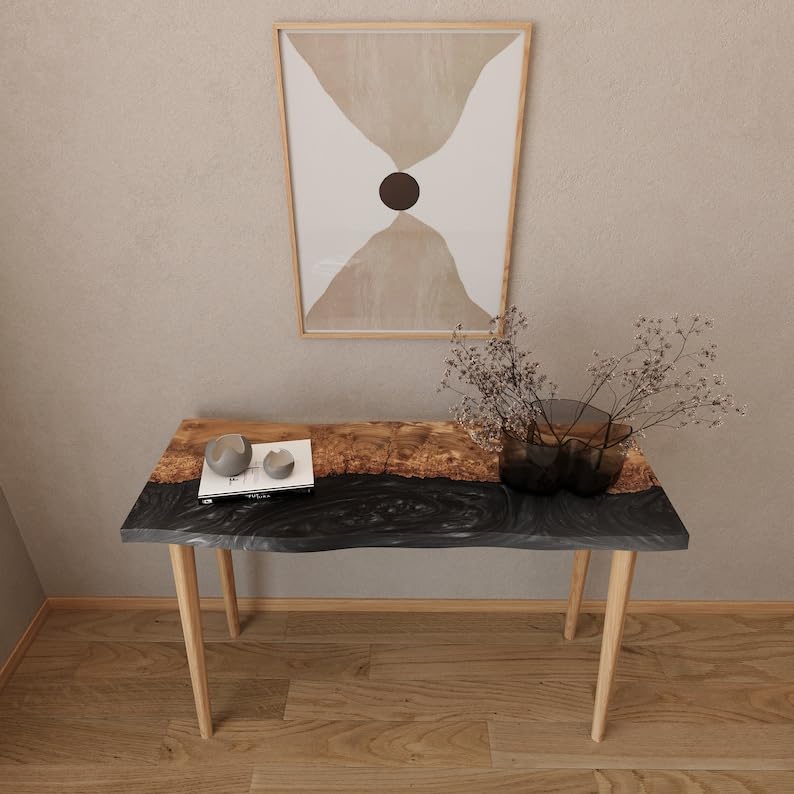 Black Epoxy Table for Living Room, Live Edge Dining Table, Resin Kitchen Table, Epoxy Office Desk, Large Coffee Table and Side Table Top, Resin Wood Table