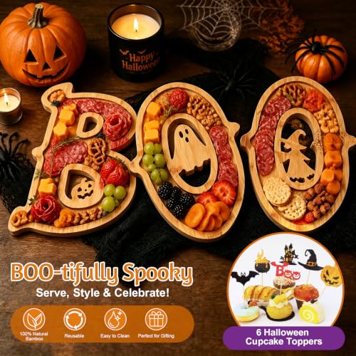 SZVRL 3‑Pack Halloween Charcuterie Board with 6 Halloween Cupcake Toppers - image 3