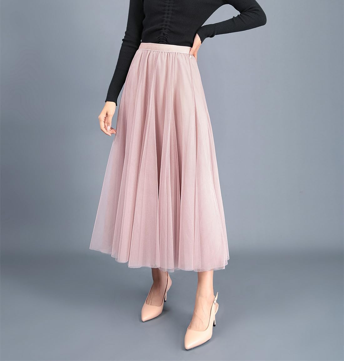 GOLDSTITCH Tulle Skirts for Women Long Fairy Skirt Tutu A-Line Mesh Layered High Elastic Waist Skirts - Image 4