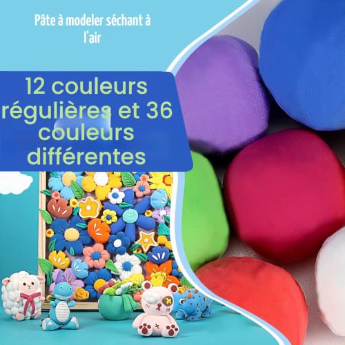 QMAY Argile sèche à l'air, 48 couleurs d'argile Magique ultra Légère, Argile à Modeler pour Enfants Avec Outils, Cadeau pour Enfants – vue 2