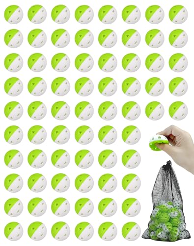 Mini Plastic Practice Balls for Baseball & Softball - Small Soft Ball for Baseballs Hitting Pitching Batting Training Limited Flight Indoor & Outdoor Diameter 1.65in (White Green 70 Pack)
