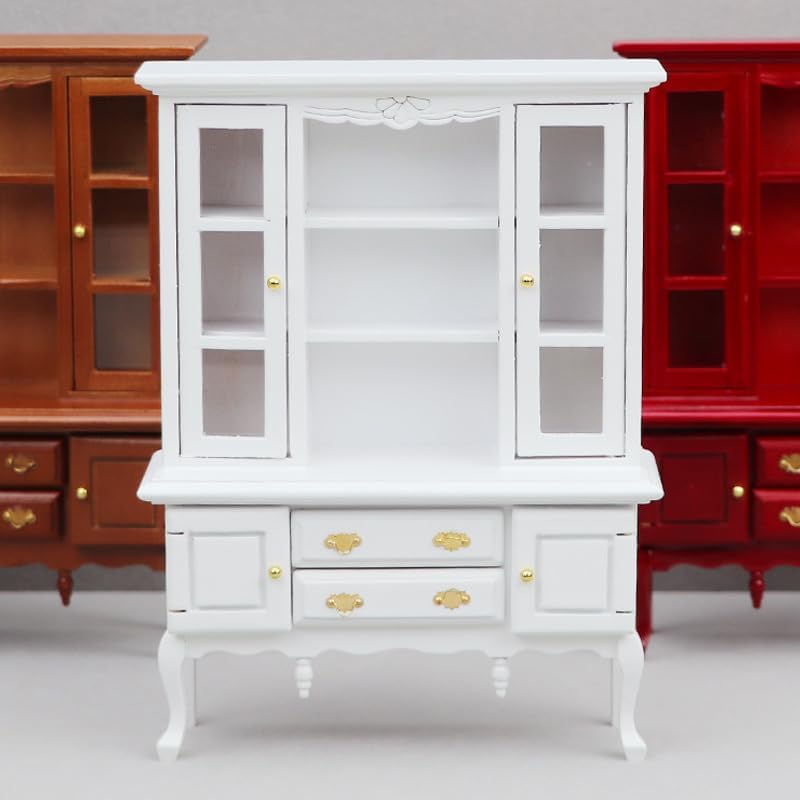 AirAds - Casa de muñecas 112, muebles en miniatura para bufé y gabinete para comedor para cubiertos y manteles, platos formales para armario (blanco)