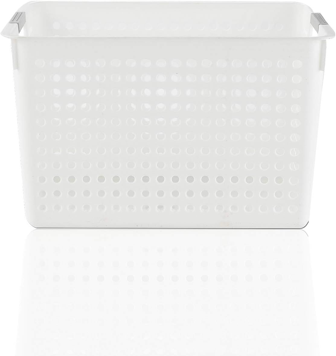 Arpan Storage Shelf Box Plastic Rattan-Look Hamper with Insert Handles (1 x White 35.2x25x21cm)