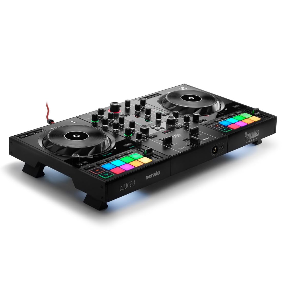 Hercules DJControl Inpulse 500 2-Deck DJ Controller Set + keepdrum Laptopständer Silberfarben