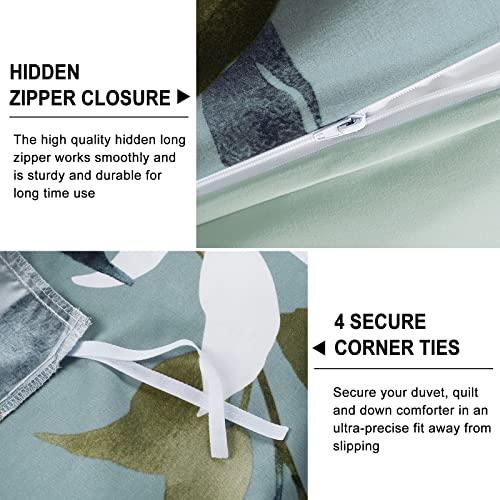 Phf Washed Soft Duvet Cover Set California King, 3Pcs Stylish Botanical Comforter Cover Set, Ultra Soft Comfy Durable Chic Duvet Cover With Pillow Shams Bedding Collection, 104" X 98", Green Botanical #TOP5