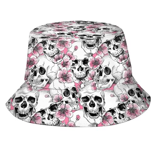 Bucket Hat Calavera De Halloween con Flores 12 Impermeable Sombrero De Pescador Unisex Gorro De Pescador para Camping Mujer Playa