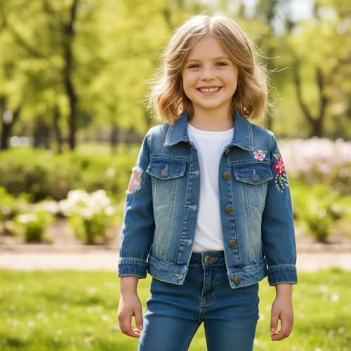 Image of Peacolate 2-11Y Little&Big Girls Sequin Outerwear Embroidery Denim Jacket