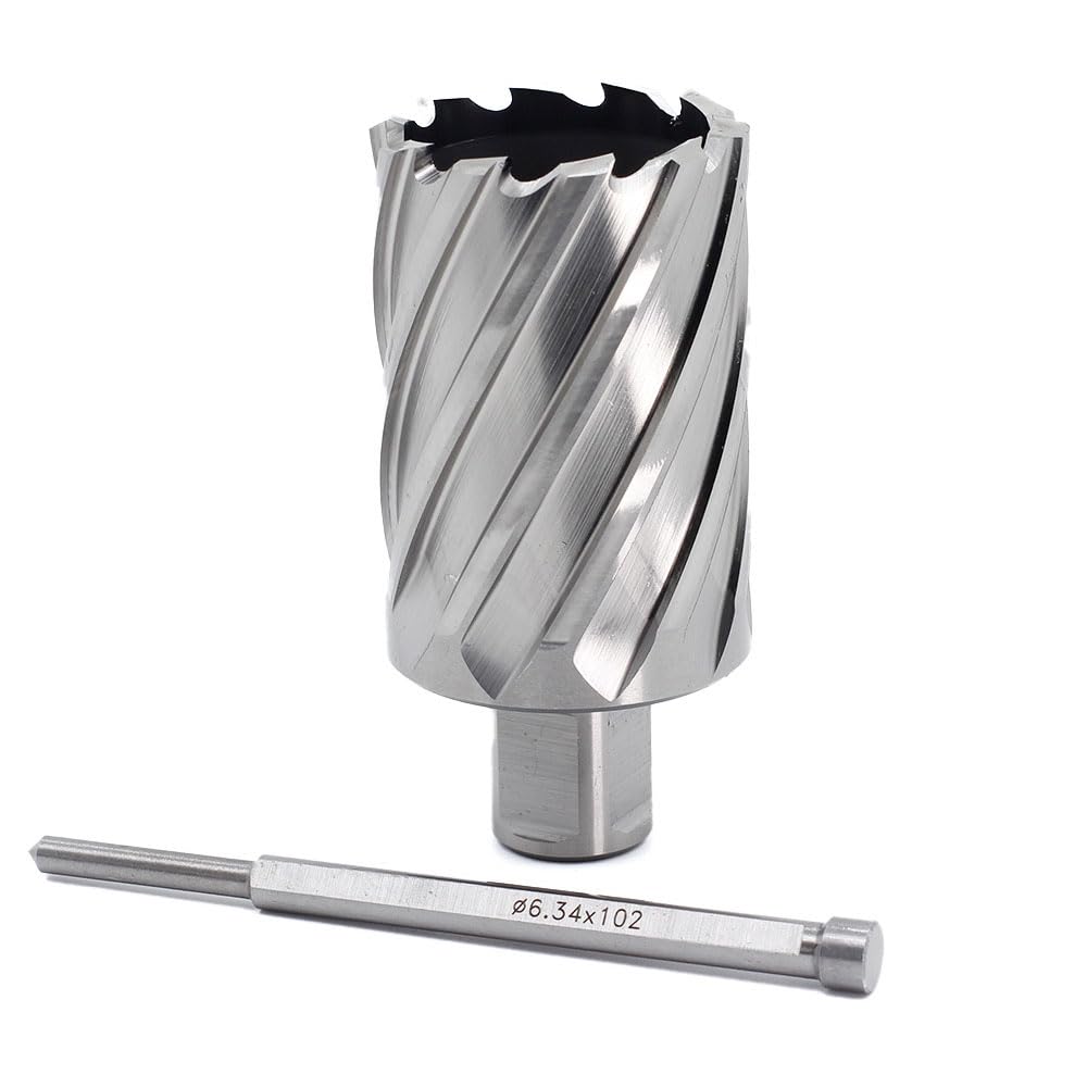 OSCARBIDE Cortador anular de 1-11/16 "x2, vástago Weldon de 3/4 pulgadas, diámetro de corte de 1-11/16 pulgadas, profundidad de corte de 2 pulgadas, 2 brocas planas con pin piloto para prensa de