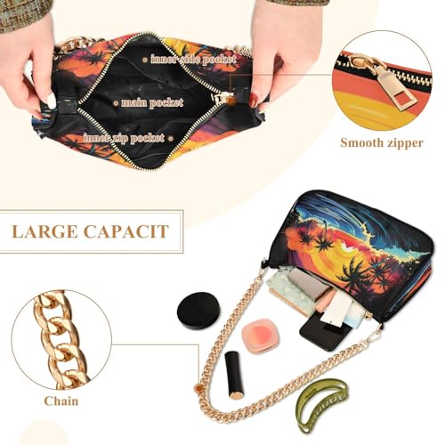 Shoulder Bags for Women Palm Trees Ocean Wave Hobo Tote Handbag Small Clutch Purse with Zipper Closure4