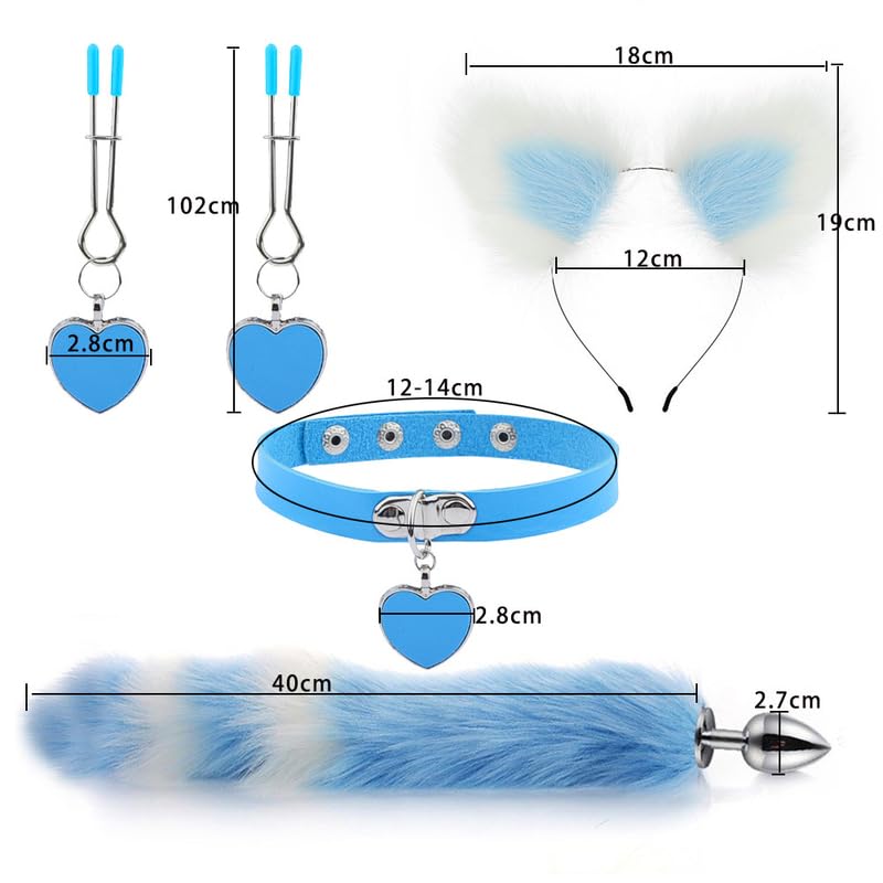 BeHorny Ensemble de bondage, collier pour chat, oreilles, queue avec plug anal, pinces à tétons