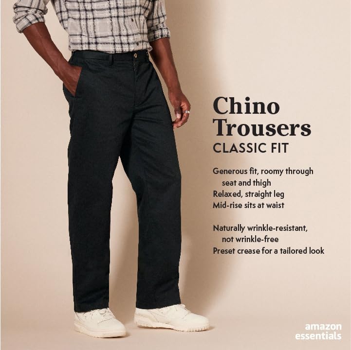 Amazon Essentials Men's Classic Fit Wrinkle-Resistant Flat-Front Casual Chino Trouser (Available in Big and Tall) 38W / 32L Navy