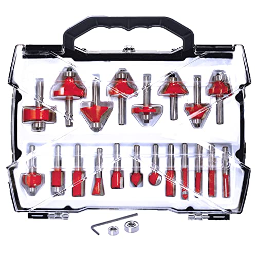 Sinoprotools Jeu de 20 Fraises Défonceuse Queue 6 mm – Carbure de Tungstène, Coffret de Rangement, Fraises Bois pour Rainurage, Profilage et Finition, Kit...