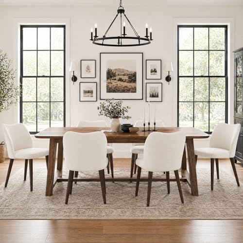 Image of MALOL Dining Chairs Set of 6, Upholstered Fabric Kitchen Chairs with Curved Back, Padded Seat and Solid Wood Legs, Modern Dining Chair for Kitchen Dining Room, Beige