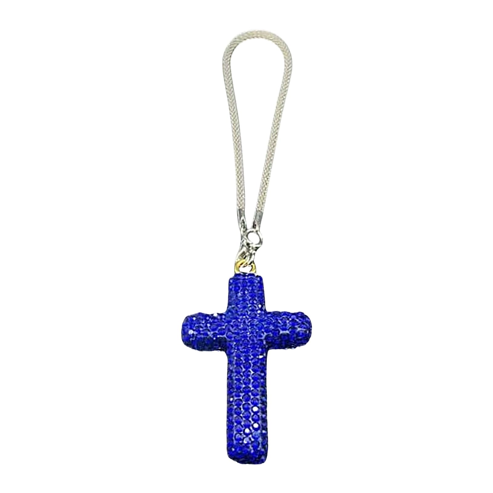 Sparkling Clay Crucifix Hanging Ornament for Car Rearview with Crystal Embellishments Small Meet Car Charm