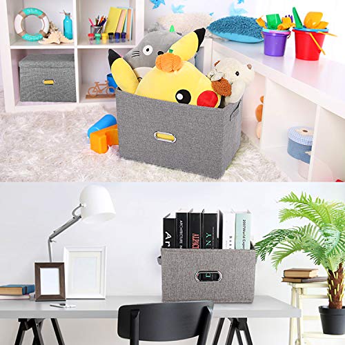 Image of Large Linen Collapsible Storage Bins with Removable Lids and Handles, Washable Storage Box Containers Baskets Cube with Cover for Bedroom,Closet,Office,Living Room,Nursery (Coffee, Large)
