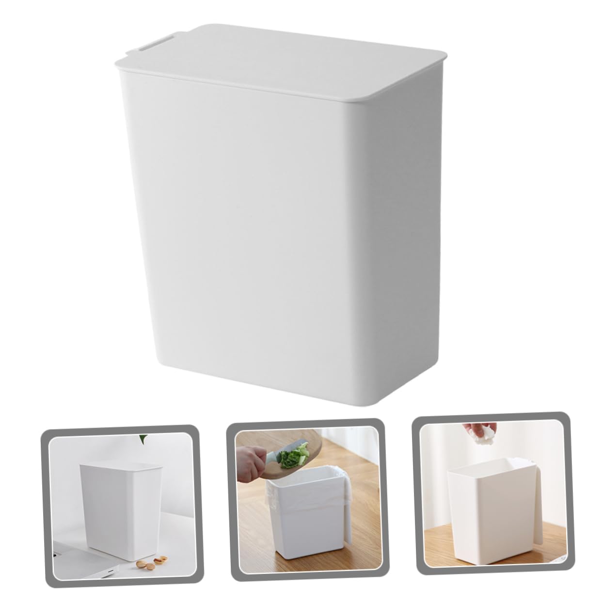 KOMBIUDA Desk Trash Can Mini Garbage Bin Lid Pp Material White Versatile for Kitchen Bathroom