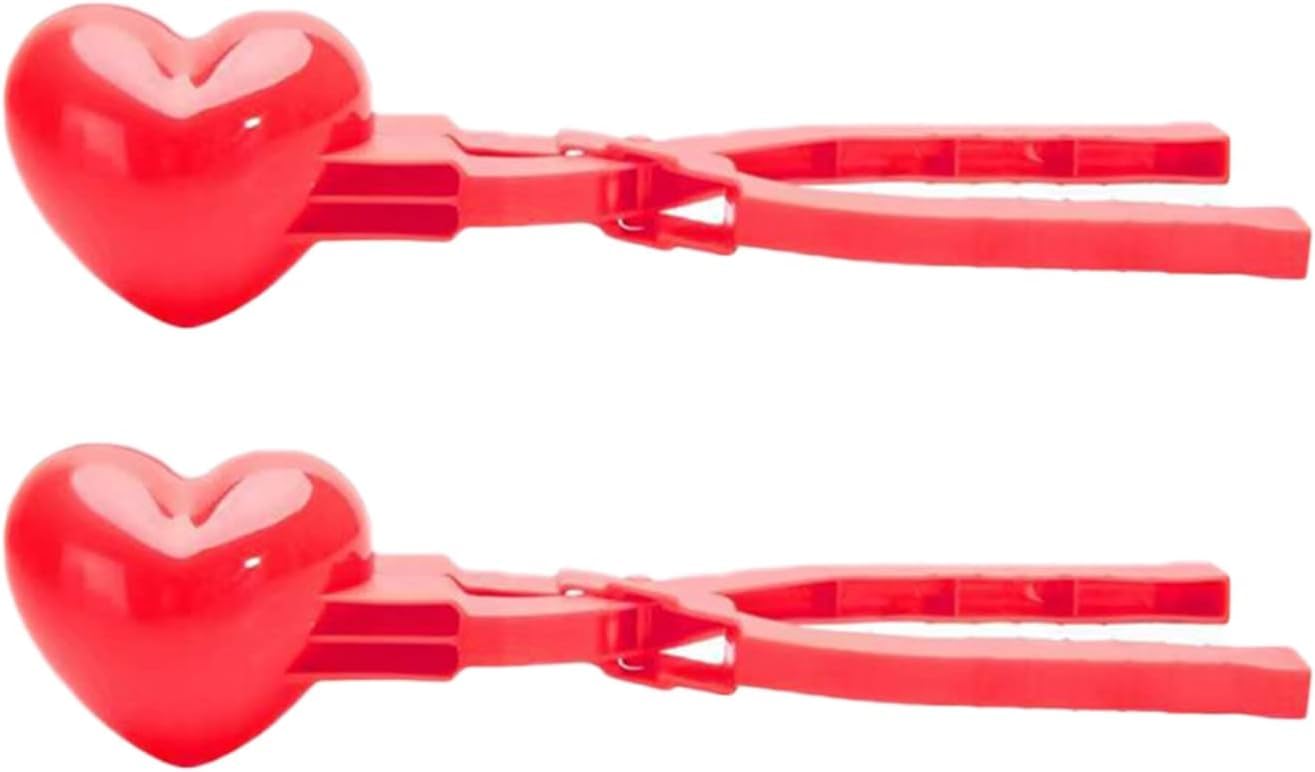 Sluswallow 2Pcs Red Winter Snowball Maker Clips, Duck Heart Shaped Snow Ball Maker Clamps, Outdoor Winter Play Snow Sand Mold Tools for Sandboxes and Beach Tool