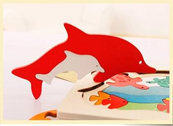 Amazon.co.jp: イルカの3層パズル、木製の動物のジグソーパズル