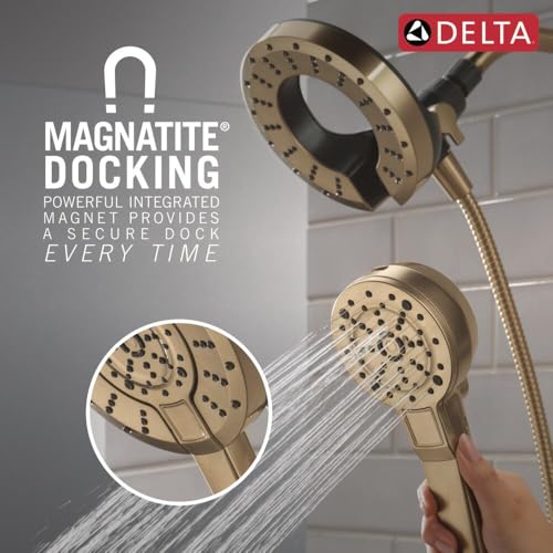 Image of Delta 5-Setting In2ition 2-in-1 Dual Shower Head with Handheld High Pressure ProClean Spray, Brushed Gold Detachable Shower Head with Hose, 1.75 GPM Flow Rate, Champagne Bronze 75548CZ