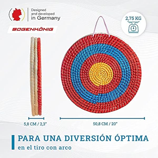 Bogenkönig - Diana Arco de Paja Resistente a la Intemperie para Adultos y niños I Diana de Paja para Arco y Flecha y Ballesta, Accesorios de Diana Tiro con Arco
