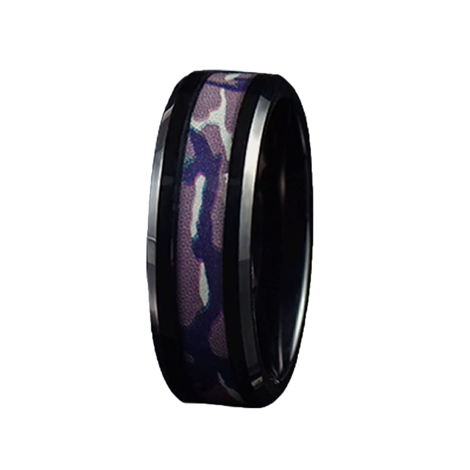 Anello Tungsteno Uomo Anello con Intarsio Motivo Mimetico Anello Uomo Personalizzabile 8MM Anello Nuziale Nero Misura 12-31
