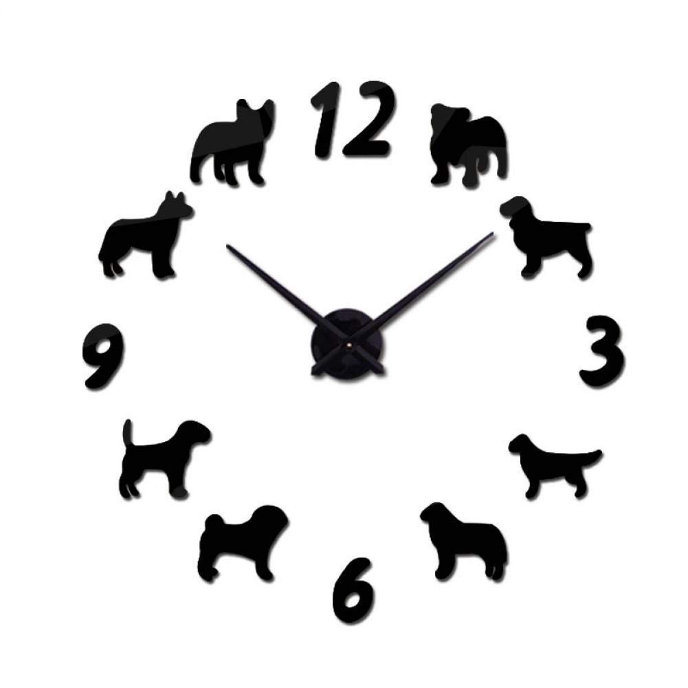 Wall Clock Clock Watch Wall Clocks Horloge 3D Dog Pattern Acrylic Mirror Stickers Modernhome Decoration Living Room Quartz