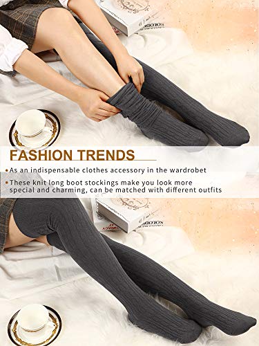 SATINIOR 3 Pairs Thigh High Socks Over Knee Socks Cotton Thigh High Knit Boot Stockings4