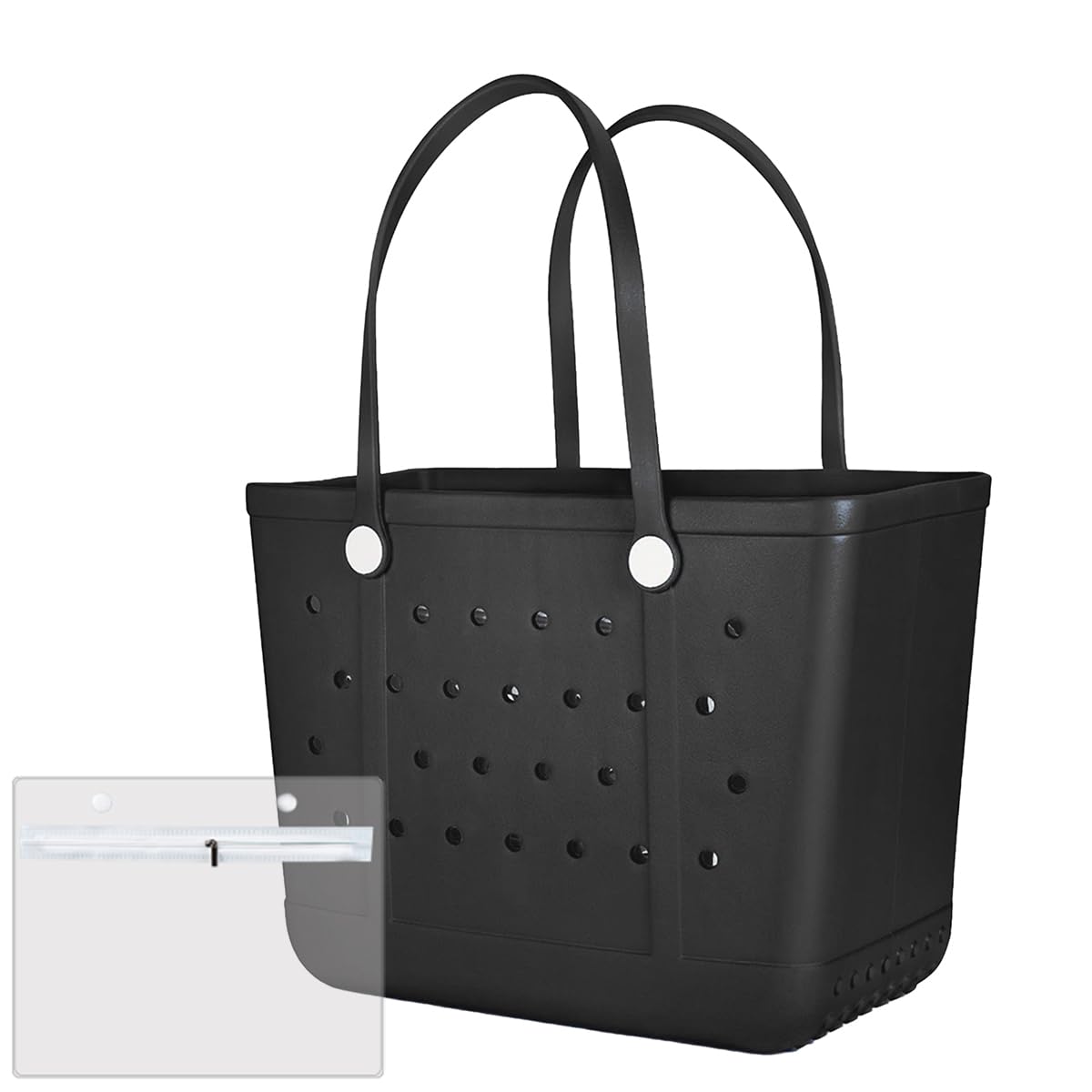 Extra Large Rubber Beach Bag Tote Bag for Women Waterproof Bag | Waterproof EVA Beach Tote with Zipper Pocket & Non-Slip Bottom | Sturdy Tote for Beach Pool Boat Groceries & Travel Gun Black