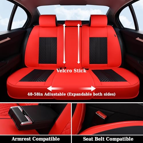Image of Coverado Car Seat Covers Full Set, 5 Seats Leather Seat Covers for Cars, Waterproof Front and Rear Car Seat Cushions Protectors Universal Fit Most Vehicles (Black&Red)