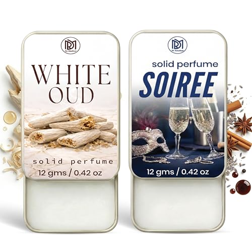 Image of Dr.Mashur Solid Perfume |Soiree&White Oud Alcohol Free Wax Perfume Balm, Long Lasting | Pocket Tin 12g, Pack Of 2| Non Greasy Smooth Glide, Travel Friendly Men And Women
