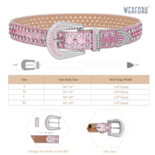 WERFORU Women Men Western Rhinestone Studded Leather Belt Unisex Bling Cowgirl Cowboy Waist Belt for Jeans Pants Dress4