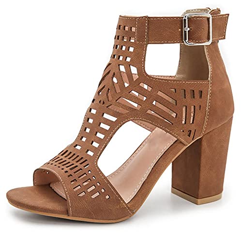 AOSPHIRAYLIAN Chunky Heeled Sandals for Womens Bohemian Cutout Open Toe Summer Block Heeled Party Sandals