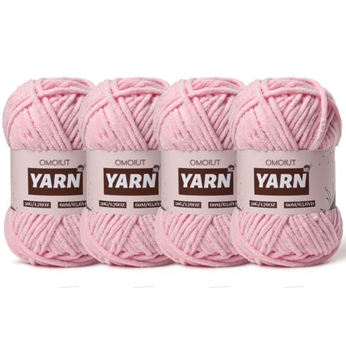 Image of 4 Packs Plush Chenille Chunky Crochet Yarn - Baby Yarn for Crocheting Soft - Velvet Yarns Knitting for Blankets Crafts - Fluffy Amigurumi Yarns 200g /262.5yds (4 Pink)