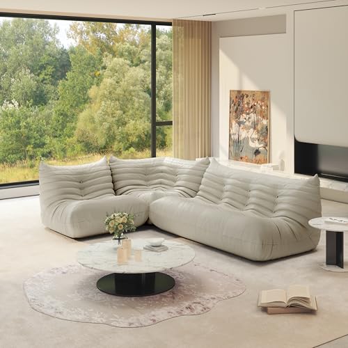 WHITE NEST Fireside Chair Lazy Floor Sofa Set, Cozy Memory Foam Bean Bag Chairs, Faux Leather Giant Bean Bag Chair Sofa, Armless Foam Couch Lounger Tatami Recliner for Living Room Bedroom Dorm Office