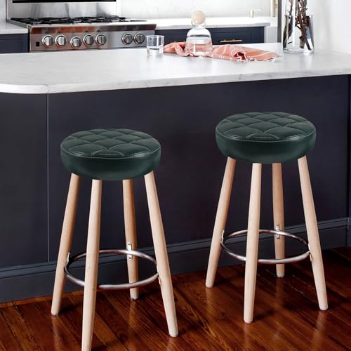 Asiento de taburete redondo de 32cm en madera y espuma PU azul navy 6
