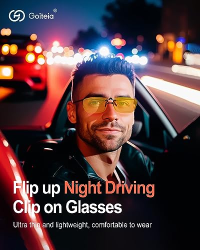 Goiteia Polarised Clip on Night Driving Glasses UV Protection for Men Women Flip up,Anti Glare from Headlights/LED Bulbs2