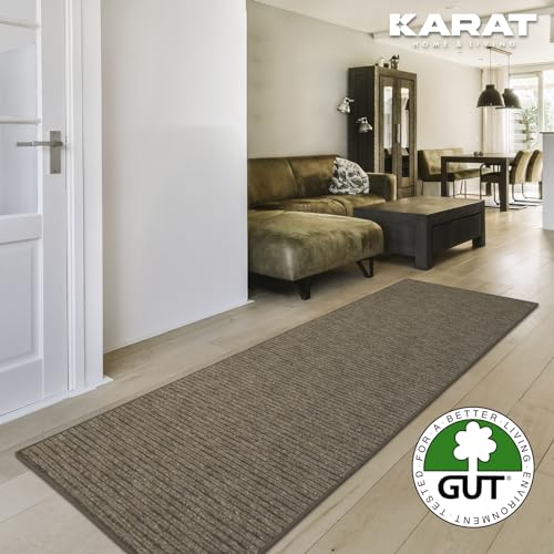 KARAT Teppich Läufer Geneva - Teppichläufer auf Maß - Meterware - Flurteppich - Küchenläufer - Teppich für Küche, Flur & Wohnzimmer (67 x 100 cm, Hellbraun)