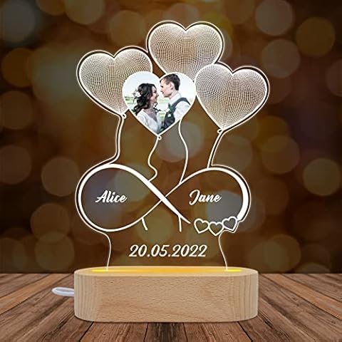 Personalised Acrylic Lamp Gift for Valentine's Day, Custom 3D Illusion Love Heart Balloons Night Light, Custom Led Line Love Lamp for Girls Lover's Gift&Home Decoration Cover