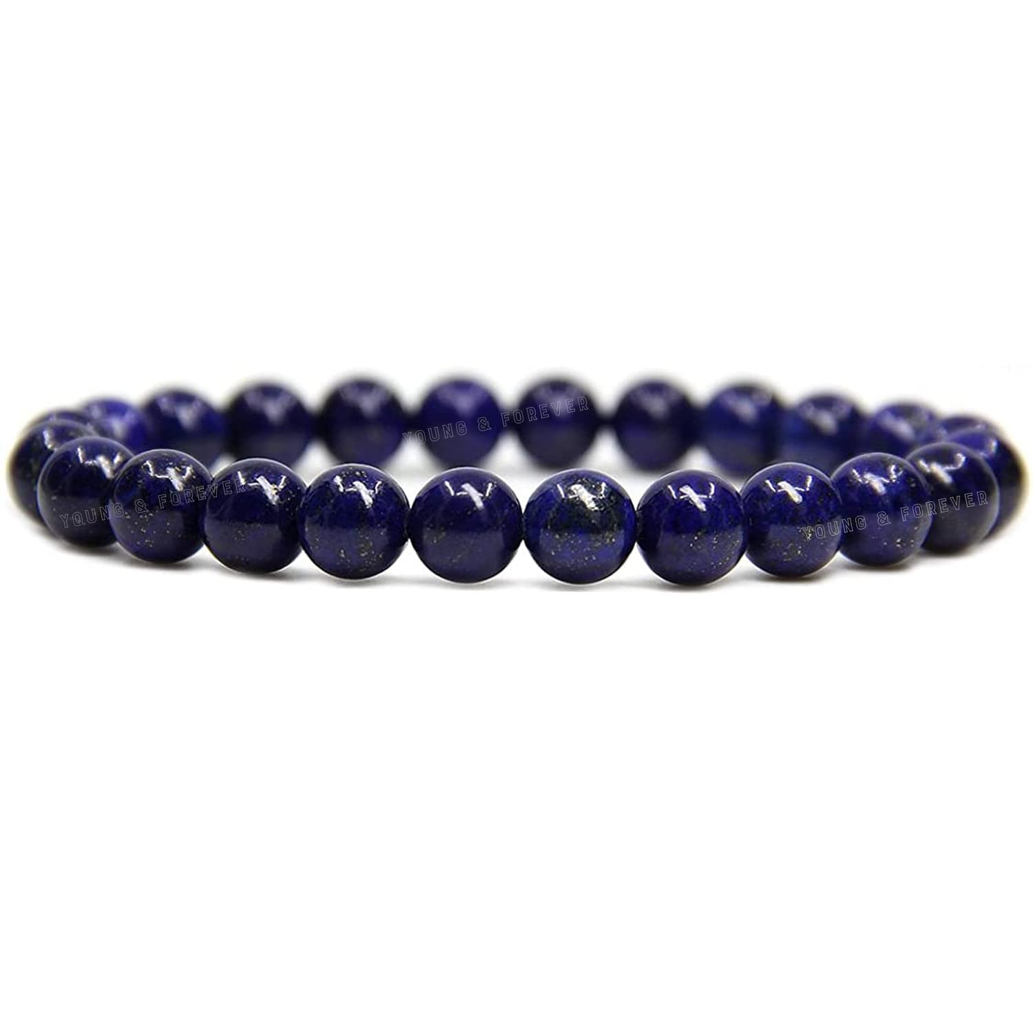 Young & Forever Natural Lapis Lazuli Gemstone Beaded Bracelet, 8mm Round Beads, Deep Blue for Men Women Girls Boys