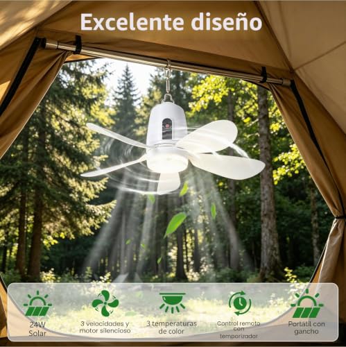 Ventilador de techo solar sin cables para refrescar terrazas y campings 3