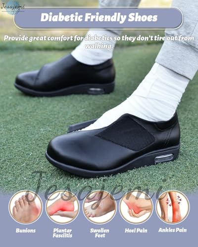 Lightweight Waterproof Diabetic Loafers for Men - Slip-On Wide Fit PU Leather Walking Shoes2