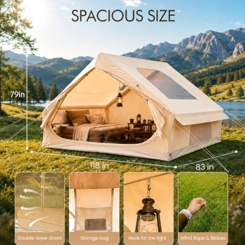 Carpa inflable para camping para 4-6 personas con claraboya y salida para estufa miniatura 2